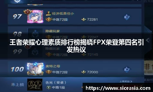 王者荣耀心理素质排行榜揭晓FPX荣登第四名引发热议
